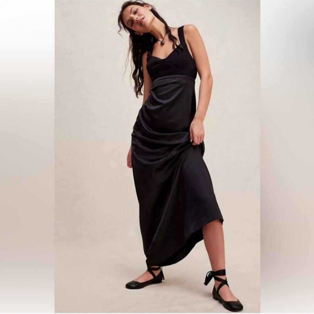 NWT Free People Gia Black Satin Maxi Size 0 Dress - Picture 2 of 8